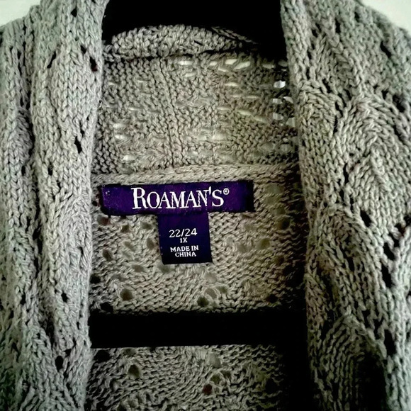 Roaman’s Pointelle Cardigan, Size 1X (22/24), Gunmetal - Picture 3 of 5